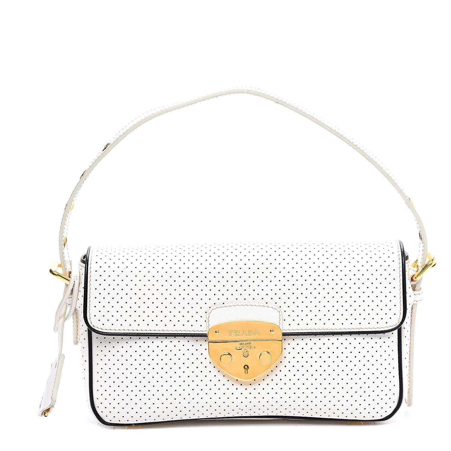 Prada Saffiano Perforated Pushlock Flap Bag Talco Black 1 of 10