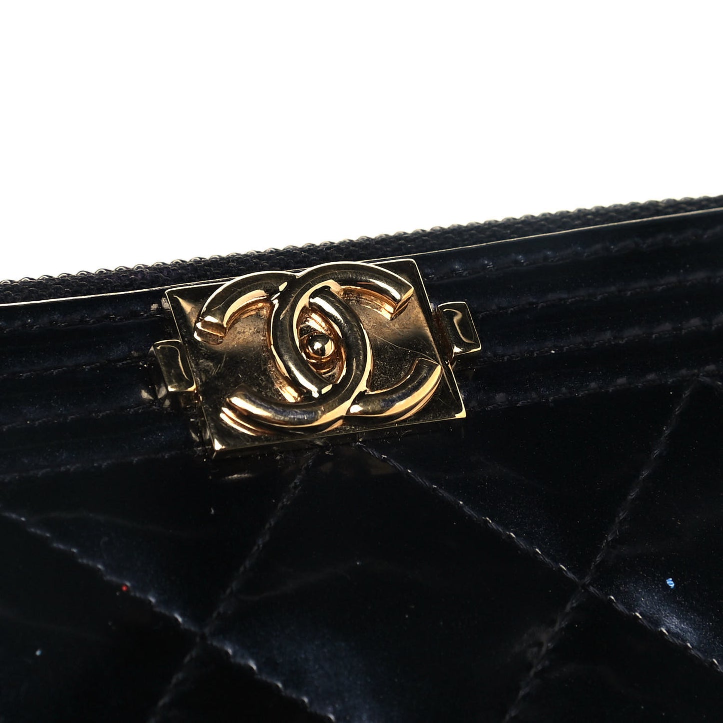 Patent Quilted Small Boy Zip Around Wallet Black