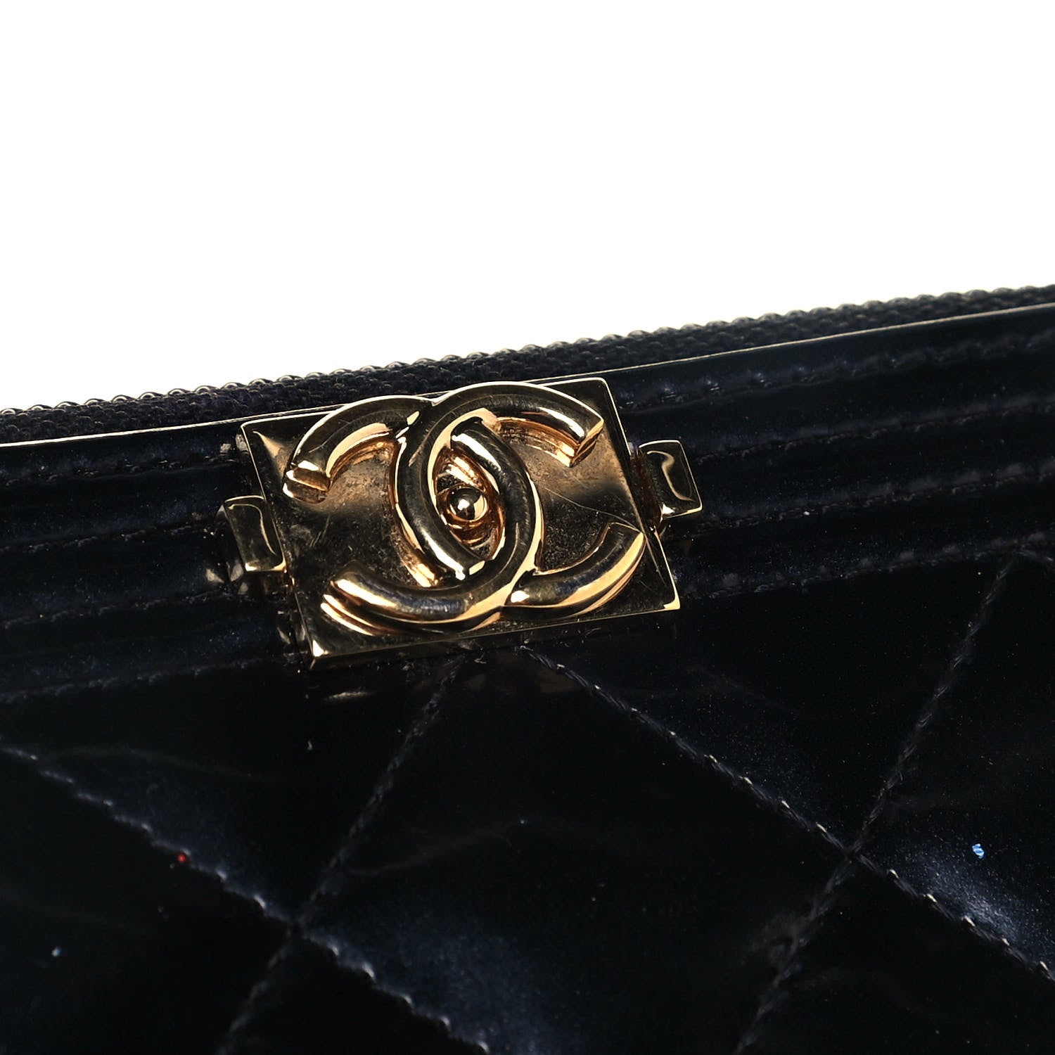 Chanel Patent Quilted Small Boy Zip Around Wallet Black 11 of 12