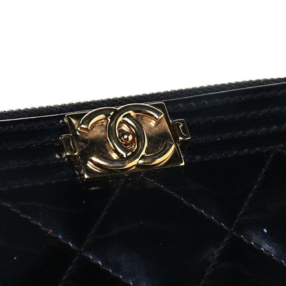Chanel Patent Quilted Small Boy Zip Around Wallet Black 11 of 12