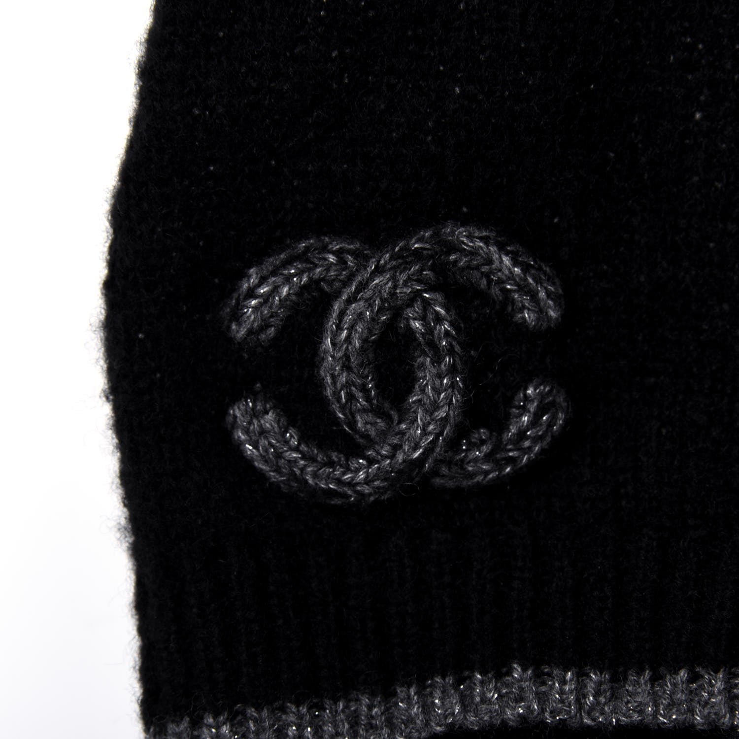 Chanel Cashmere CC Beanie Hat Black Grey 4 of 4