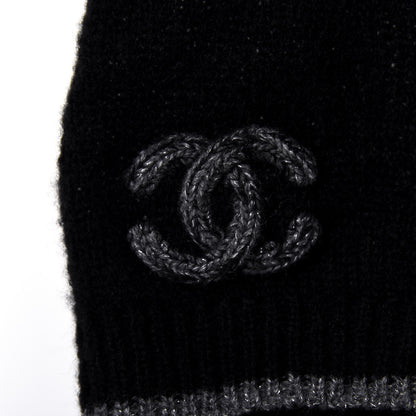 Chanel Cashmere CC Beanie Hat Black Grey 4 of 4