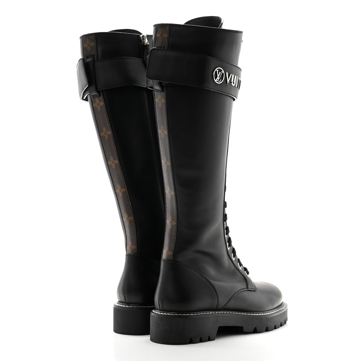 Monogram Calfskin Territory Tall Lace Up Ranger Boots 37 Black