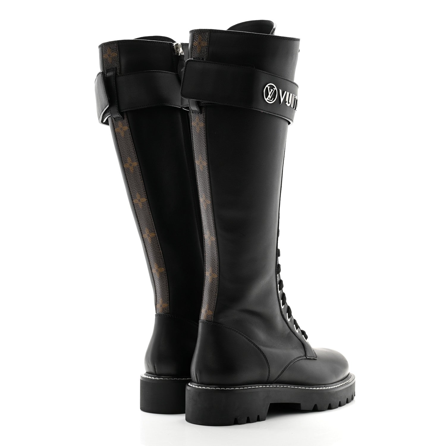 Louis Vuitton Monogram Calfskin Territory Tall Lace Up Ranger Boots 37 Black 4 of 8