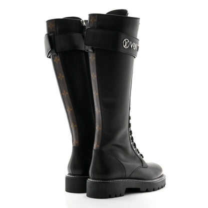 Louis Vuitton Monogram Calfskin Territory Tall Lace Up Ranger Boots 37 Black 4 of 8