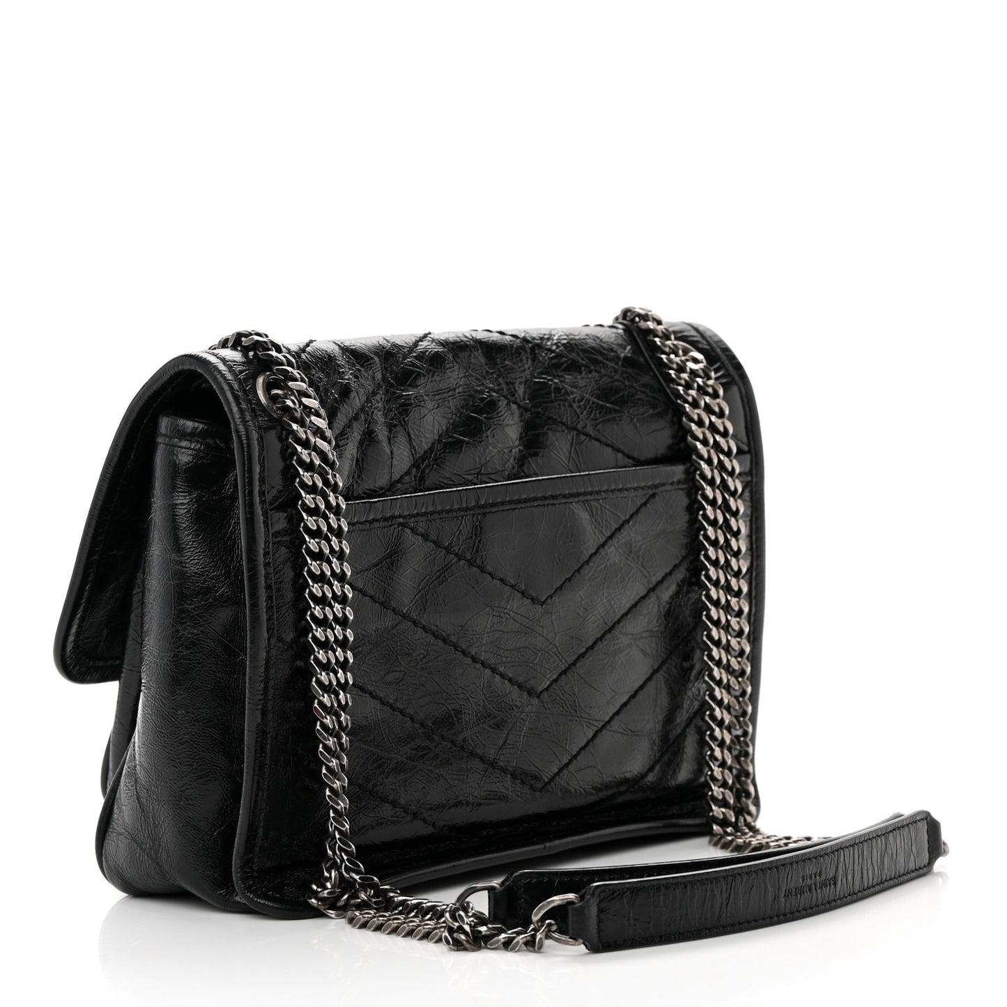 Crinkled Calfskin Matelasse Monogram Baby Niki Chain Satchel Black