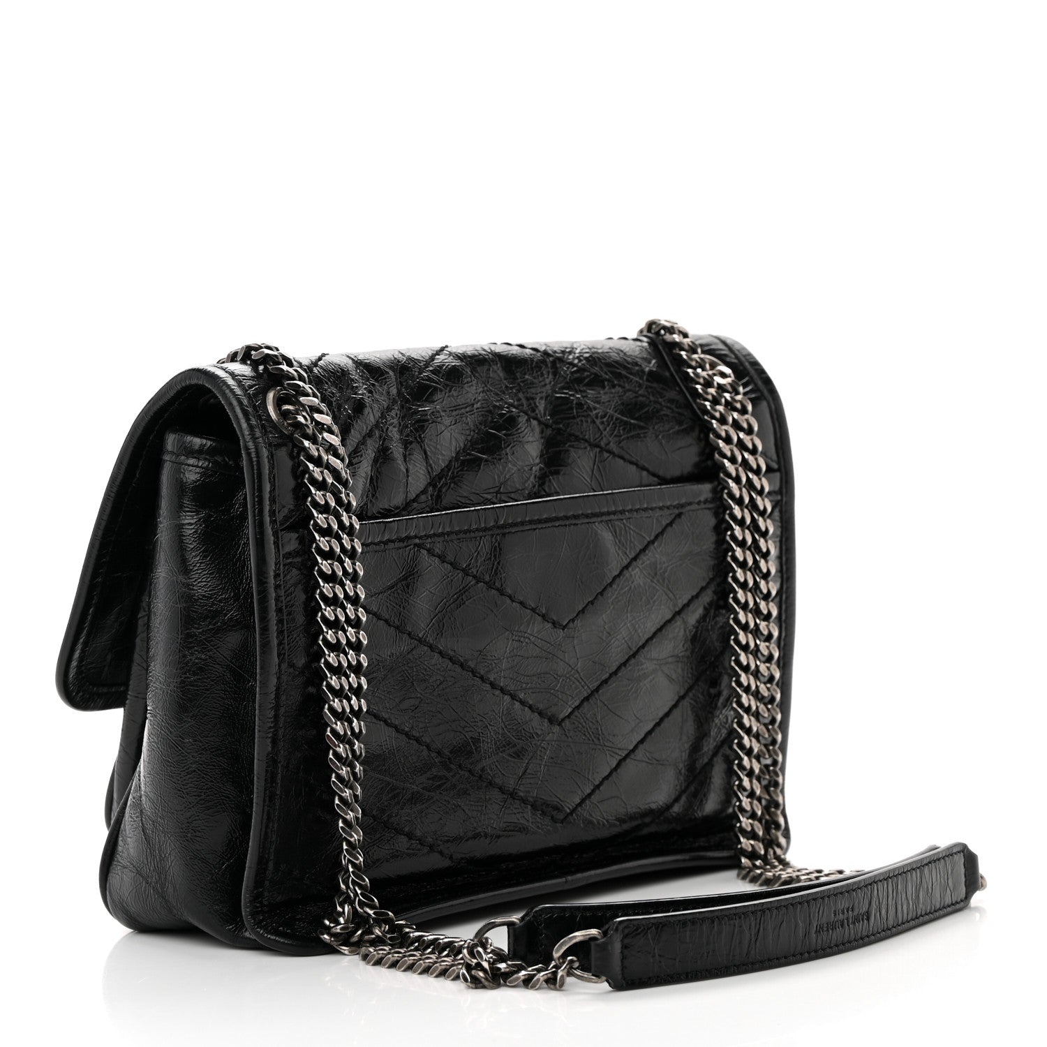 Saint Laurent Crinkled Calfskin Matelasse Monogram Baby Niki Chain Satchel Black 3 of 18