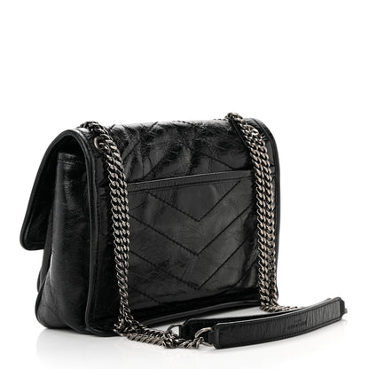 Saint Laurent Crinkled Calfskin Matelasse Monogram Baby Niki Chain Satchel Black 3 of 18