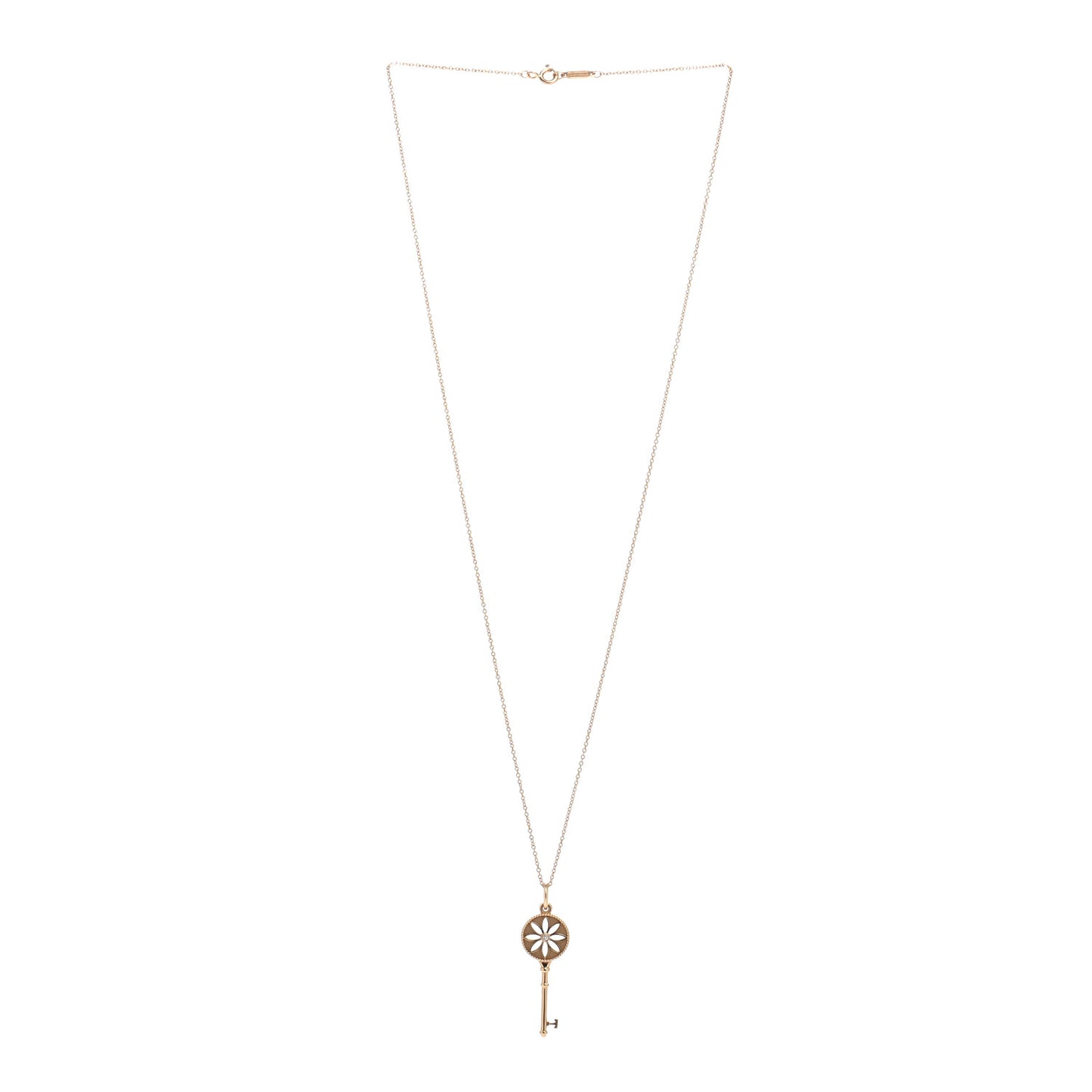 18K Yellow Gold Diamond Small Daisy Key Pendant Necklace