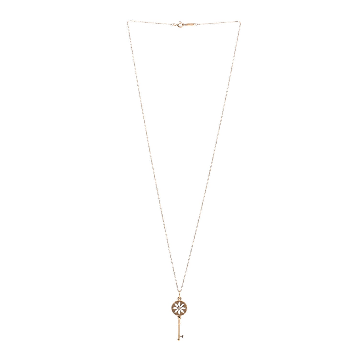 Tiffany 18K Yellow Gold Diamond Small Daisy Key Pendant Necklace 3 of 4