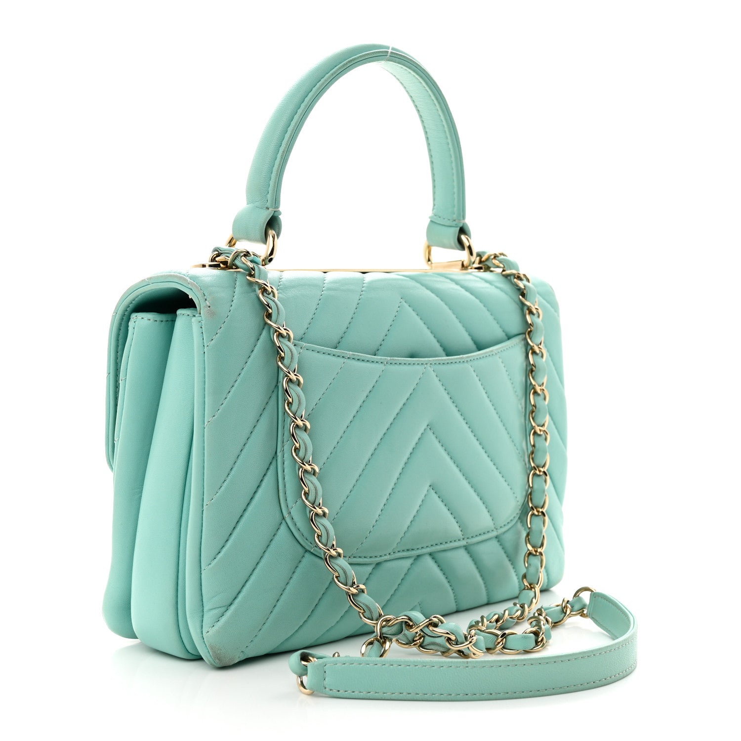 Chanel Lambskin Chevron Quilted Small Trendy CC Dual Handle Flap Bag Light Green 3 of 17