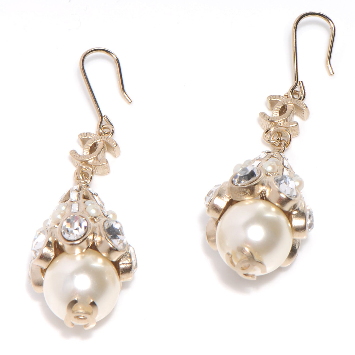 Chanel Crystal Faux Pearl Dangle Earrings 1 of 5