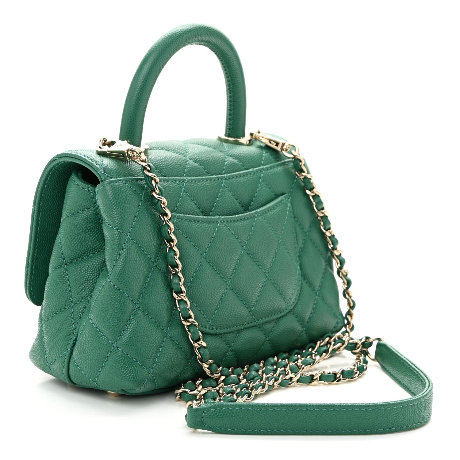Chanel Caviar Quilted Extra Mini Coco Handle Flap Green 3 of 10