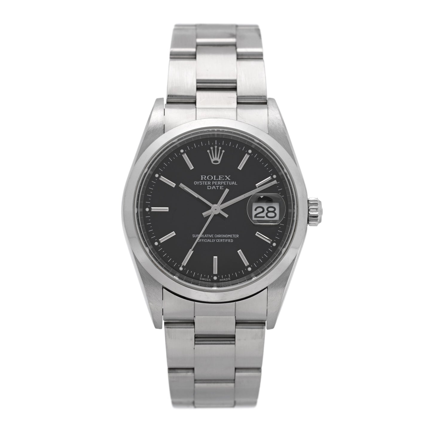 Stainless Steel 34mm Oyster Perpetual Date Watch Black 15200
