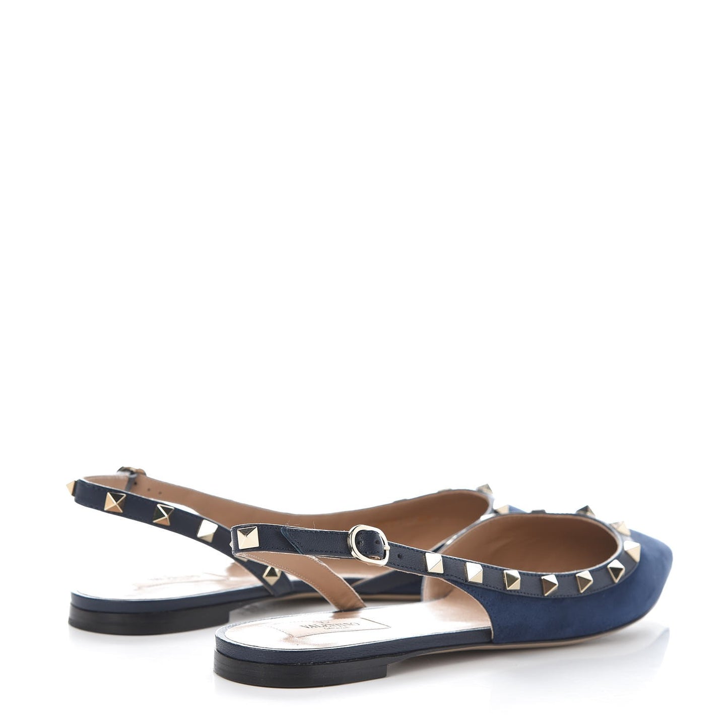 Suede Nappa Rockstud Slingback Flats 41 Marine