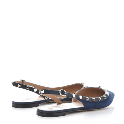 Valentino Garavani Suede Nappa Rockstud Slingback Flats 41 Marine 4 of 8