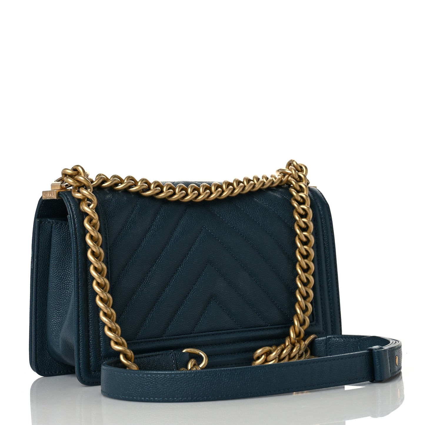 Caviar Chevron Quilted Medium Boy Flap Blue