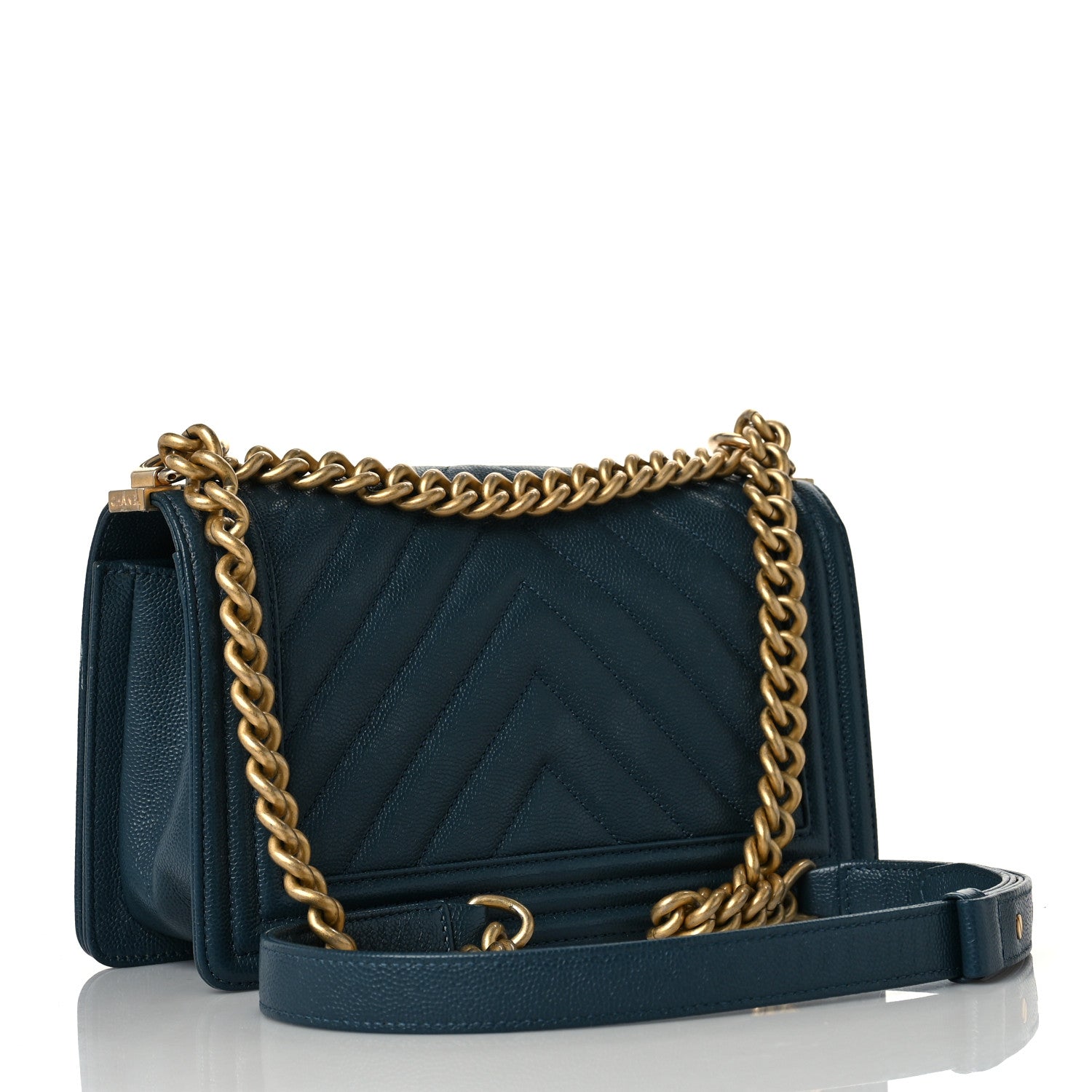 Chanel Caviar Chevron Quilted Medium Boy Flap Blue 3 of 10