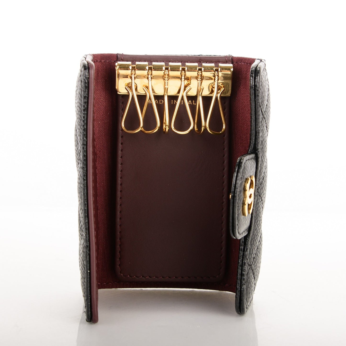 Caviar Quilted 6 Key Holder Black