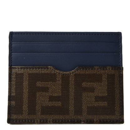 Fendi Vitello Century Glazed Fabric FF 1974 Card Holder Blu Scuro Mogano Panna 1 of 7