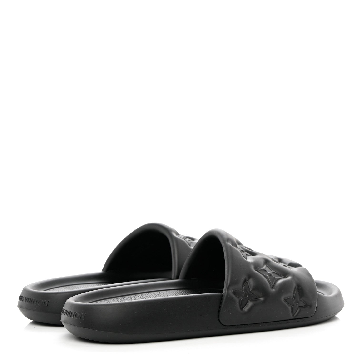 Louis Vuitton Rubber Embossed Monogram Mens Waterfront Mules 9 Black 4 of 9