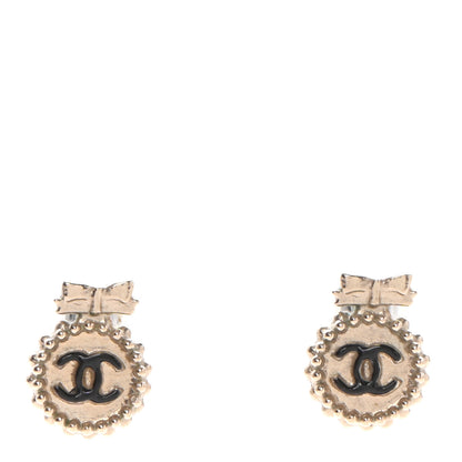Chanel CC Bow Earrings Black Gold 1 of 4