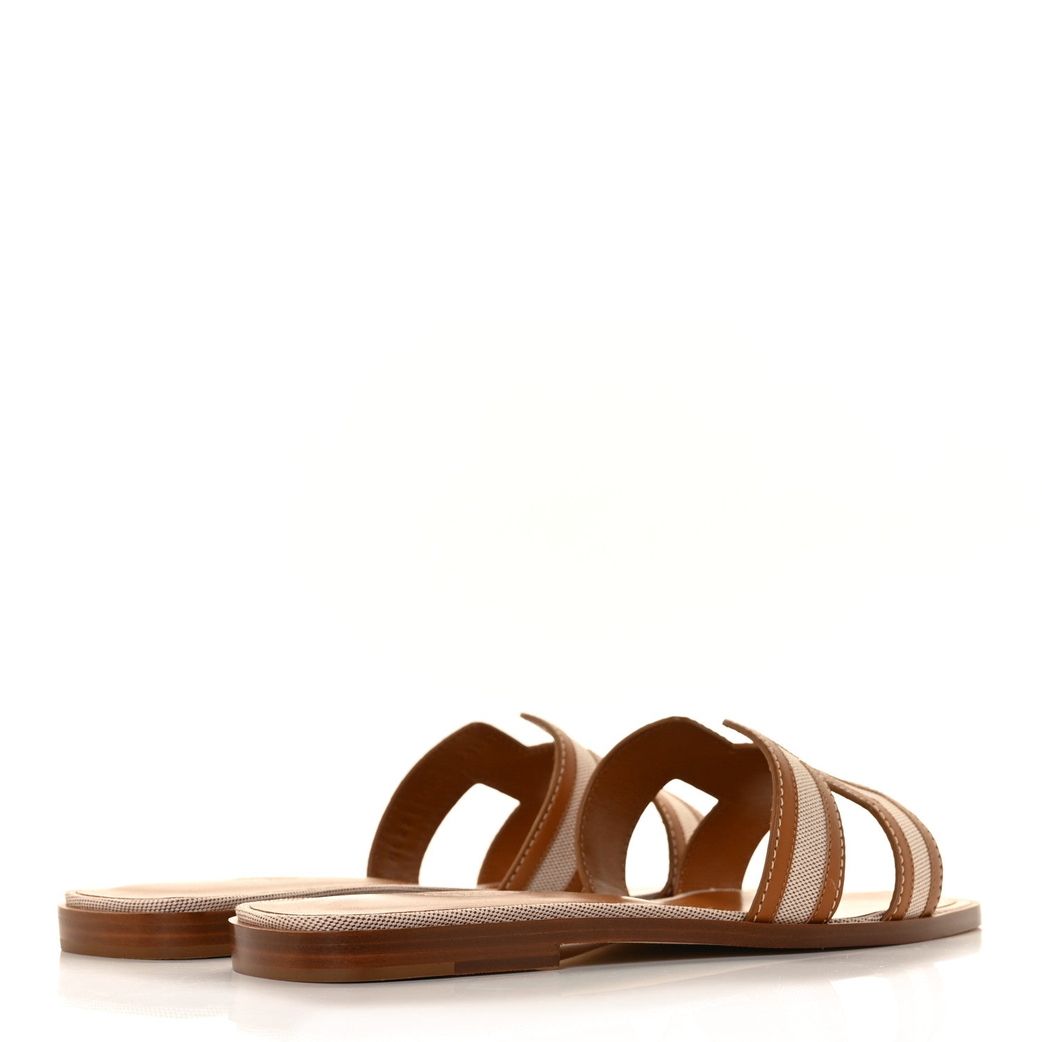 Hermes Calfskin Canvas Oran Sandals 40 Noisette Beige Dore 4 of 8