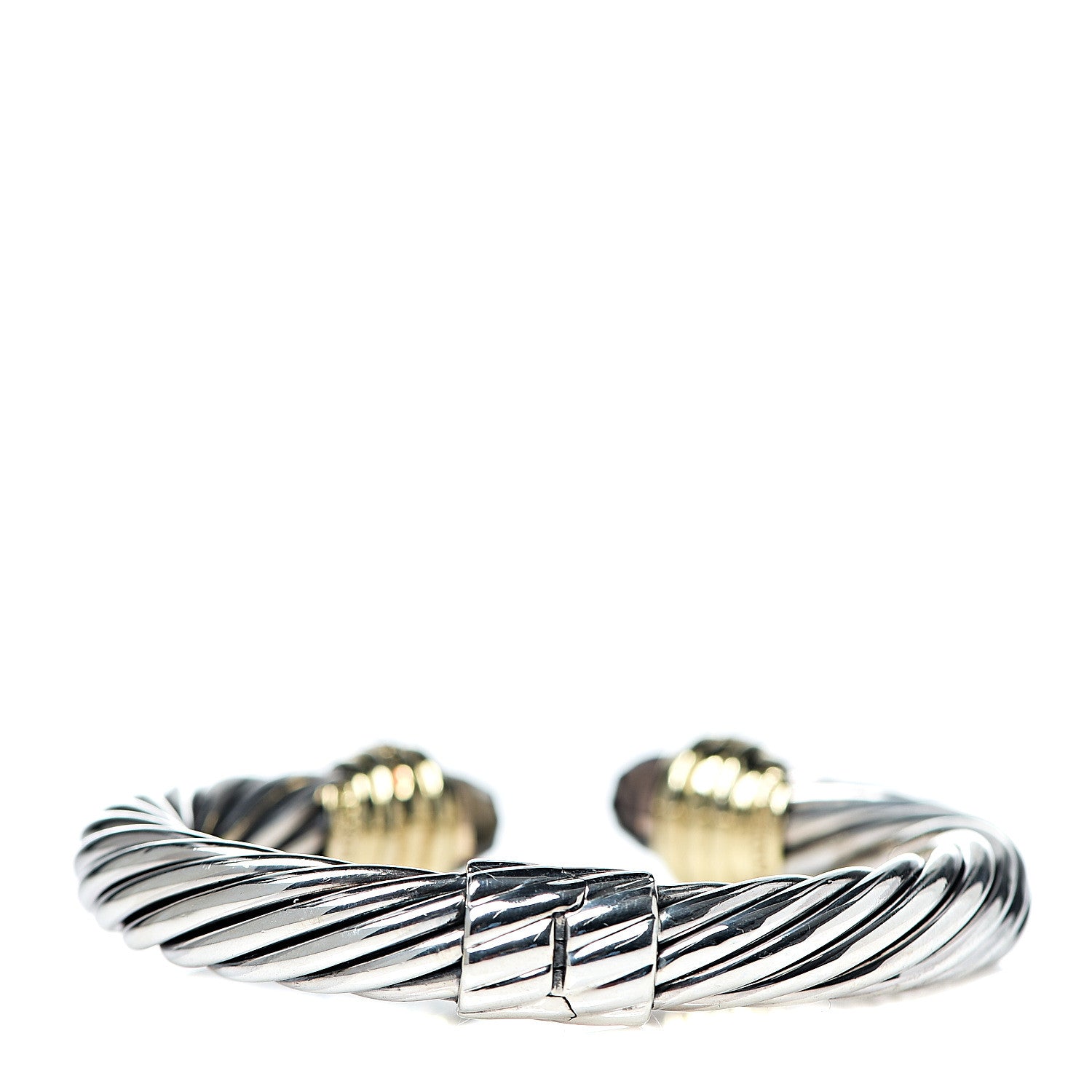 David Yurman Sterling Silver 18K Yellow Gold Diamond Smoky Quartz 10mm Cable Bracelet 2 of 4