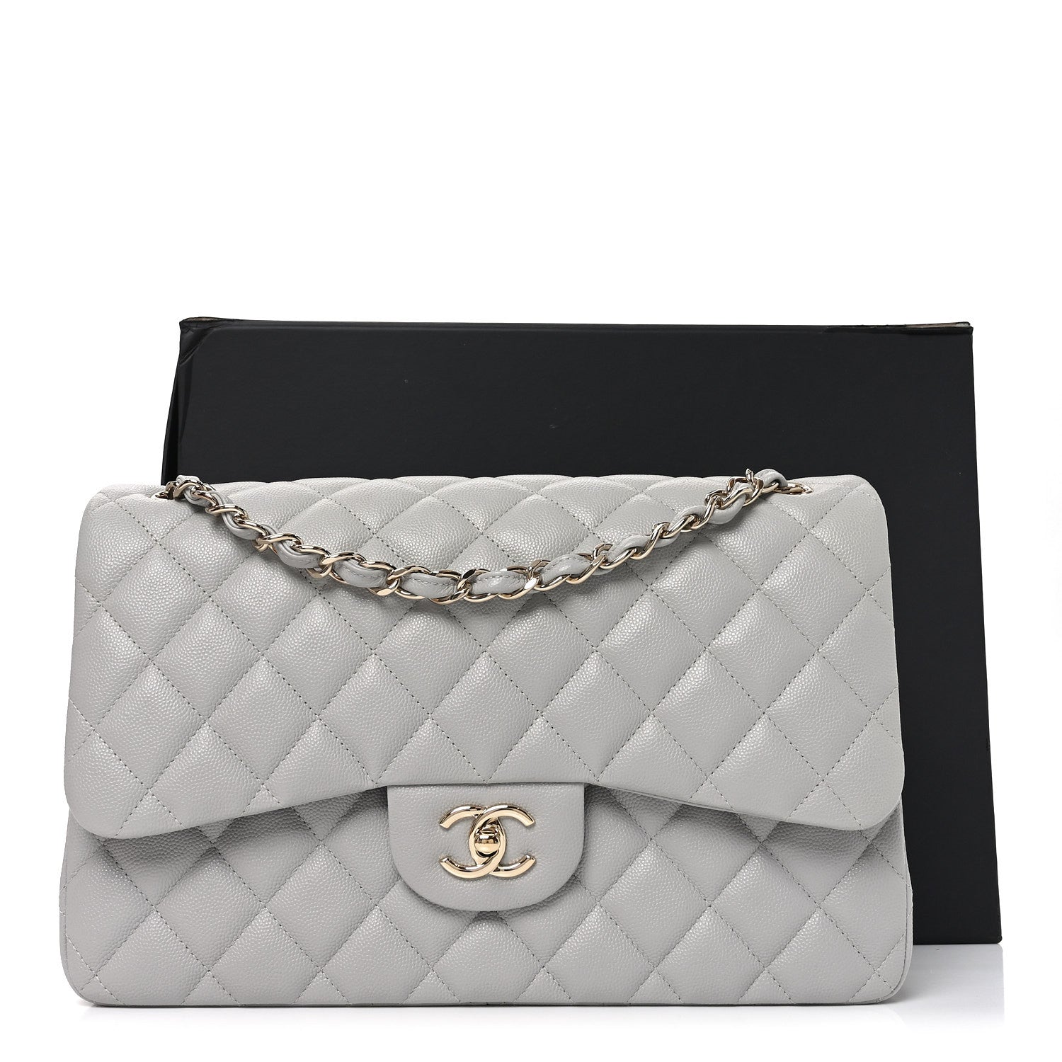Chanel Caviar Quilted Jumbo Double Flap Grey 11 of 11