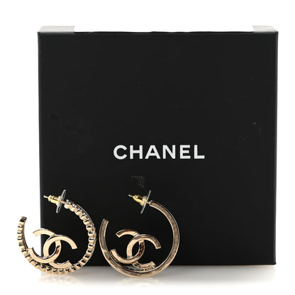 Chanel Metal Crystal Studded CC Hoop Earrings Gold 5 of 5