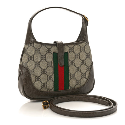Gucci X BALENCIAGA BB Supreme Monogram Calfskin Web Mini Jackie 1961 Hobo Beige Ebony 2 of 10