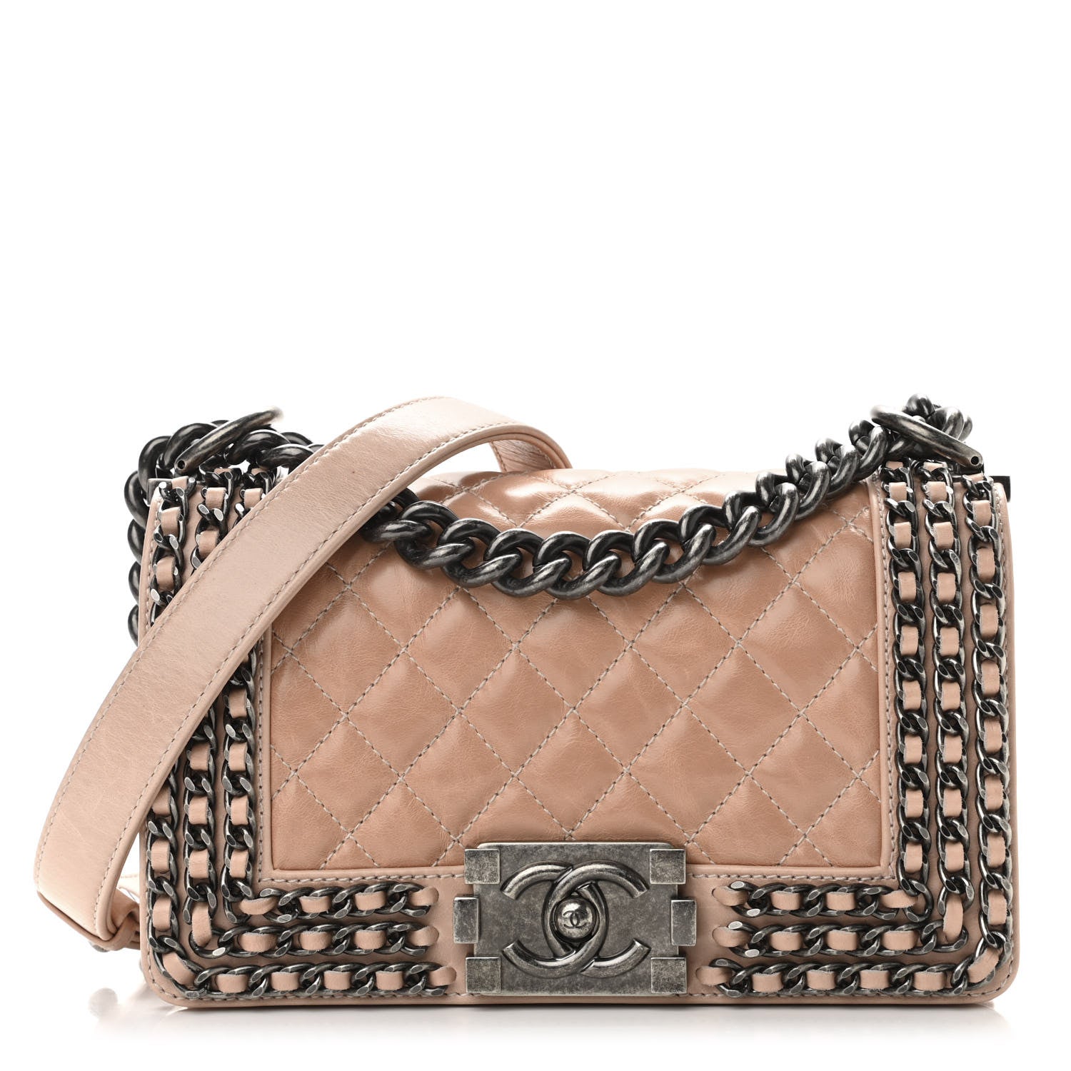 Chanel Glazed Calfskin Small Boy Chained Flap Pink 1 of 11