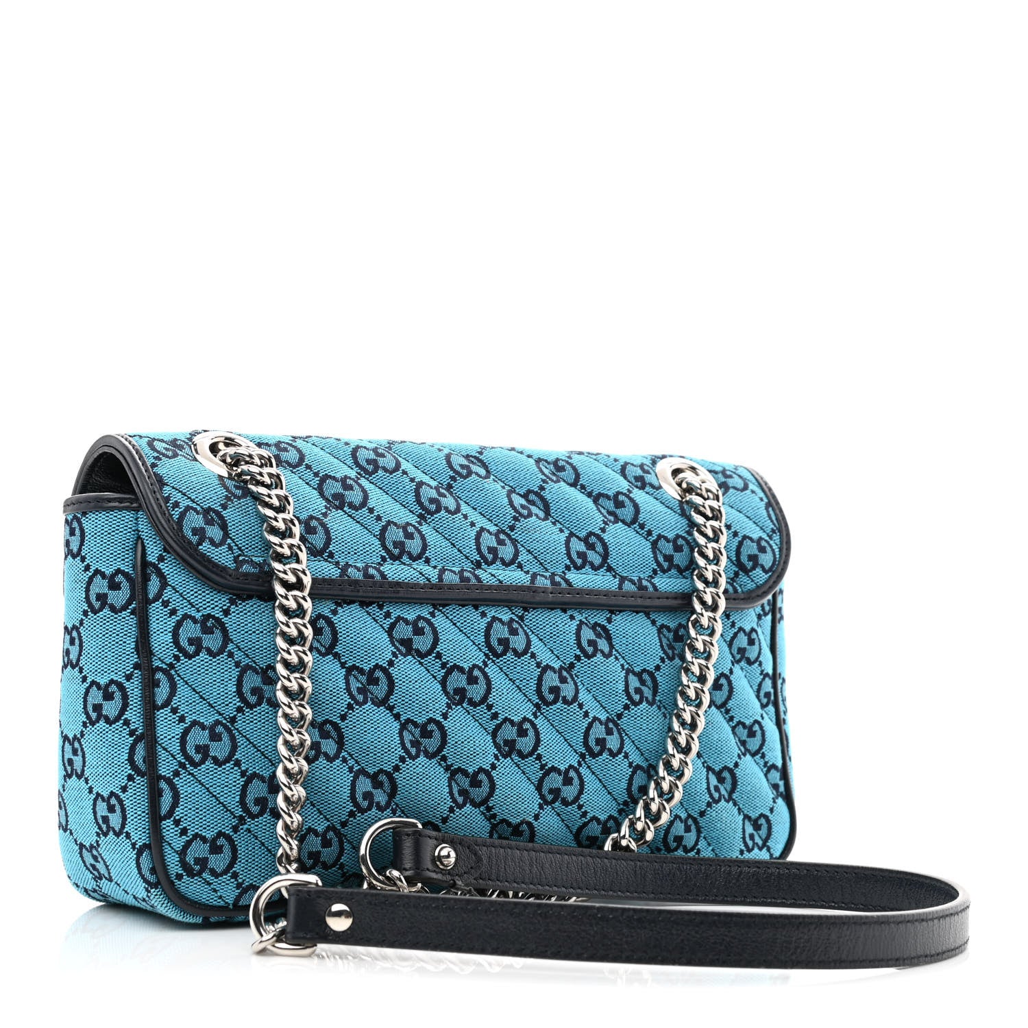 Gucci Monogram Multicolor Matelasse Diagonal Small GG Marmont Shoulder Bag Light Blue 3 of 10
