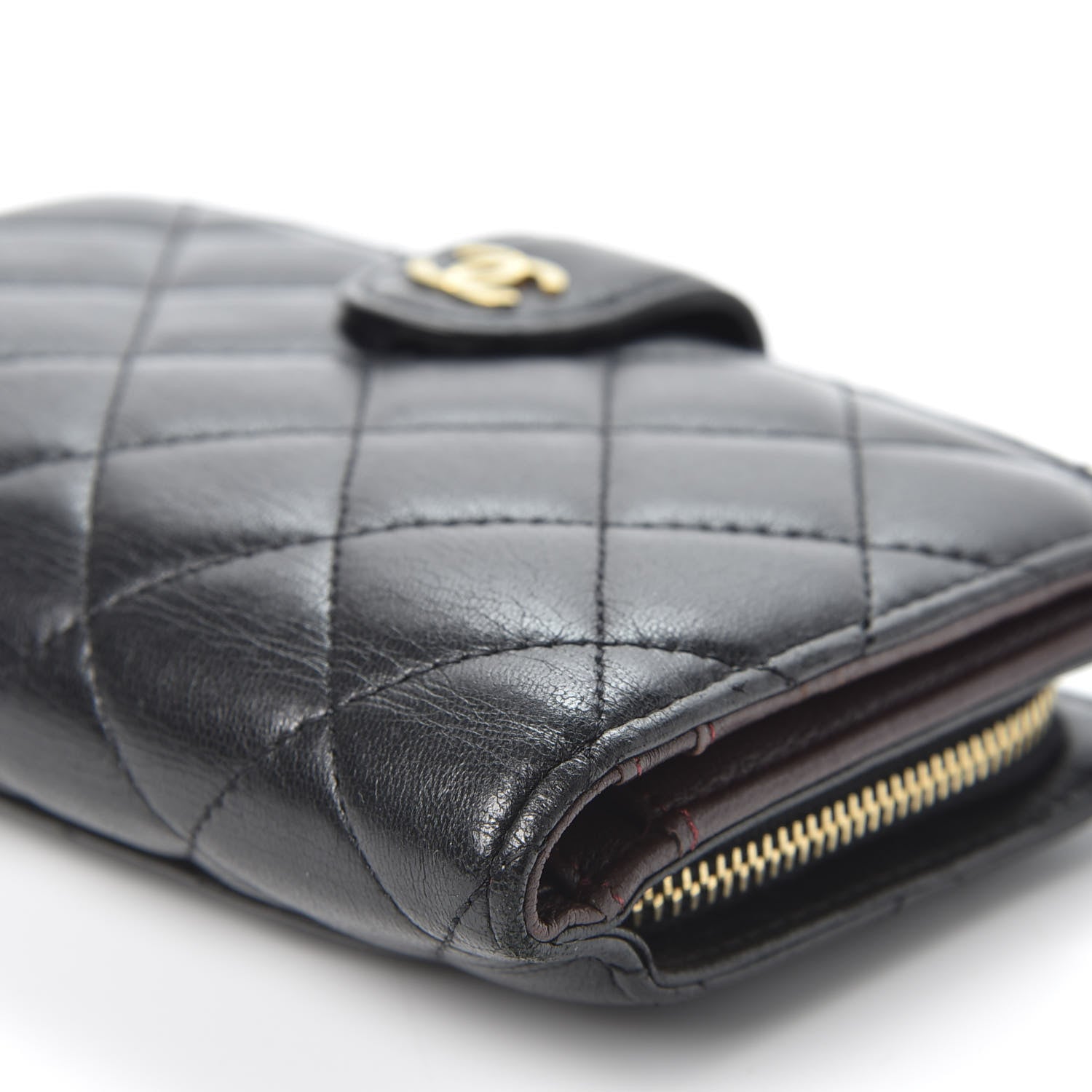 Chanel Lambskin Quilted Zipped Pocket Wallet Black 6 of 9
