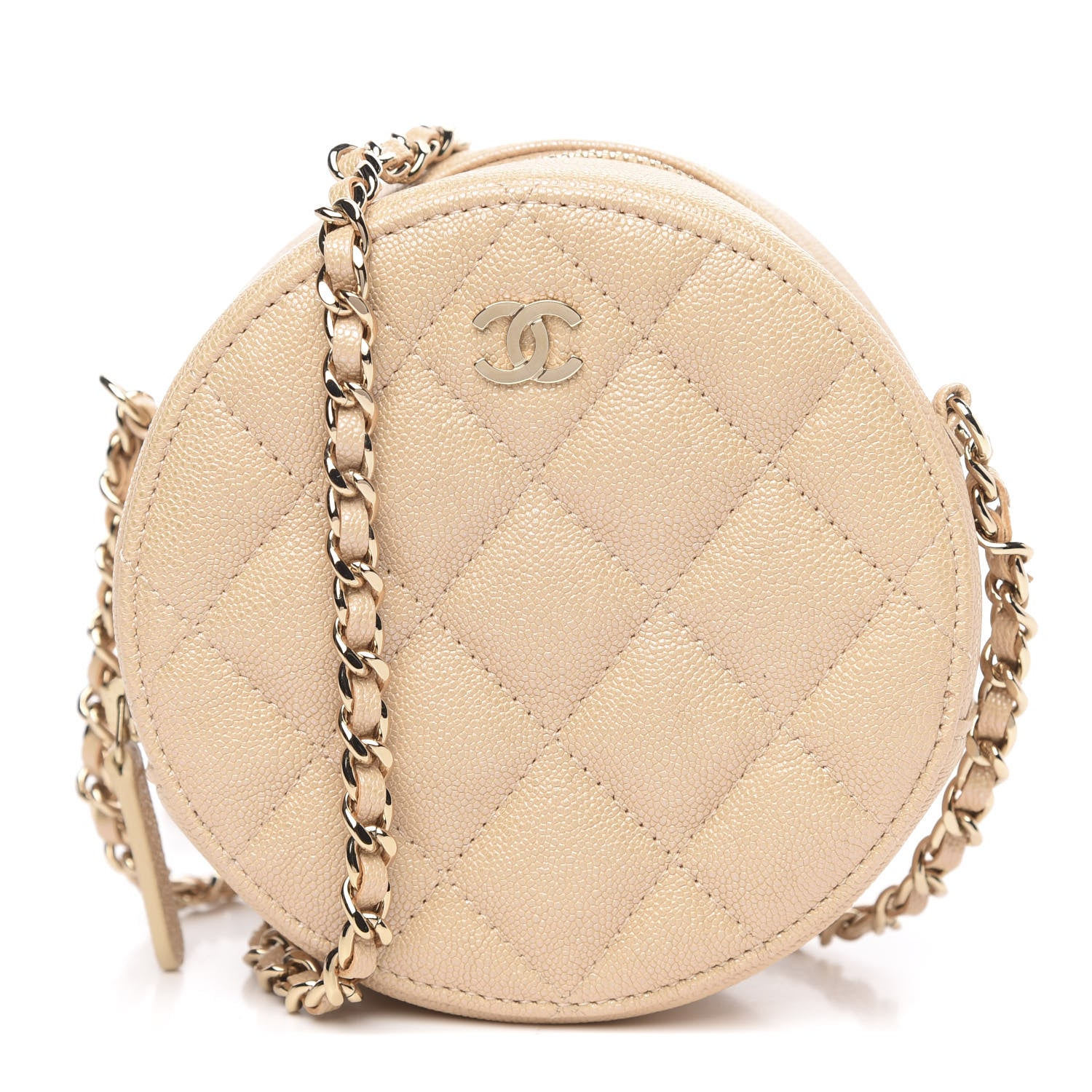 Chanel Iridescent Caviar Quilted Round Clutch With Chain Beige 1 of 10