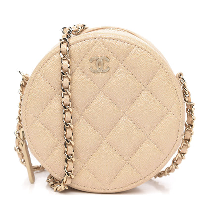 Chanel Iridescent Caviar Quilted Round Clutch With Chain Beige 1 of 10