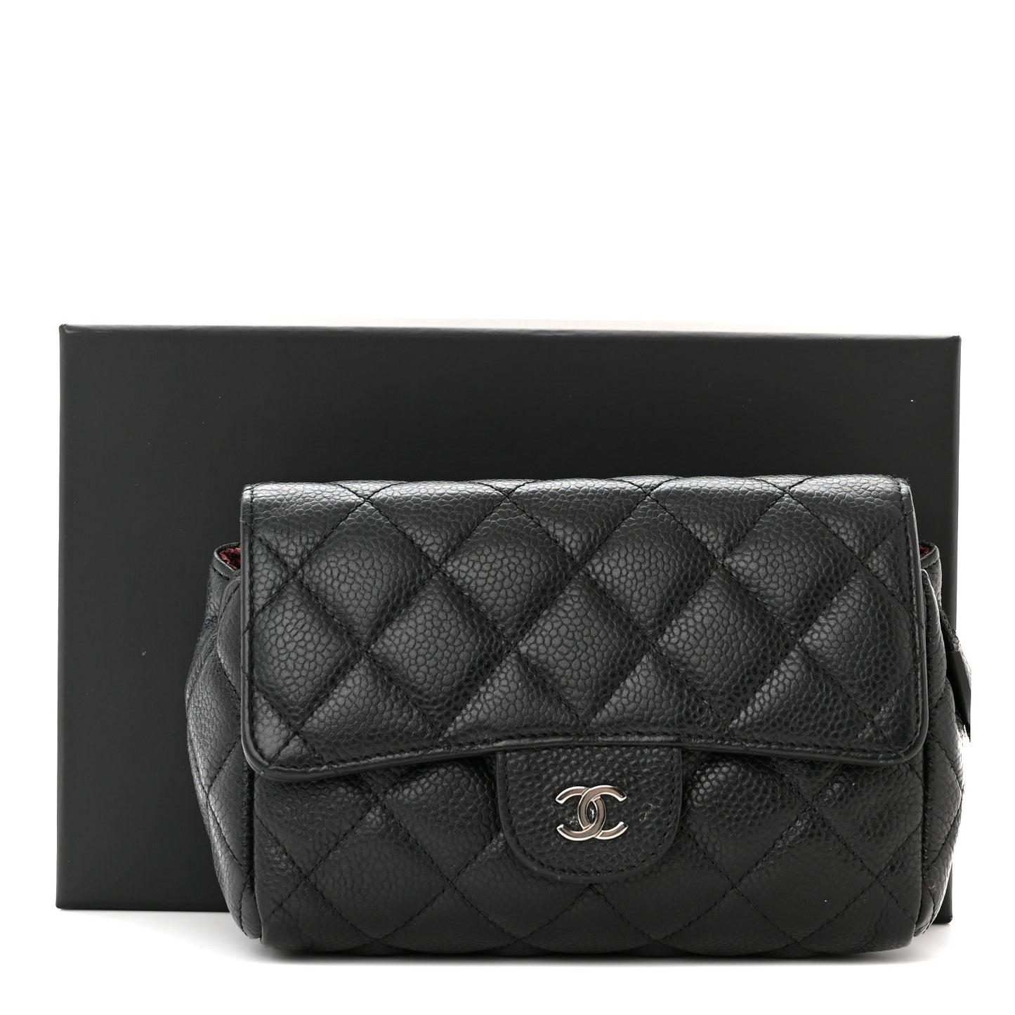 Caviar Quilted Flap Cosmetic Case Black