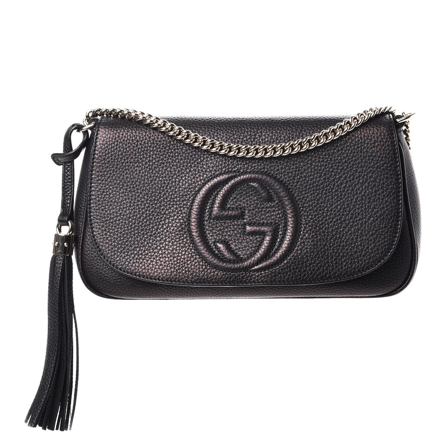 Pebbled Calfskin Medium Soho Flap Crossbody Black
