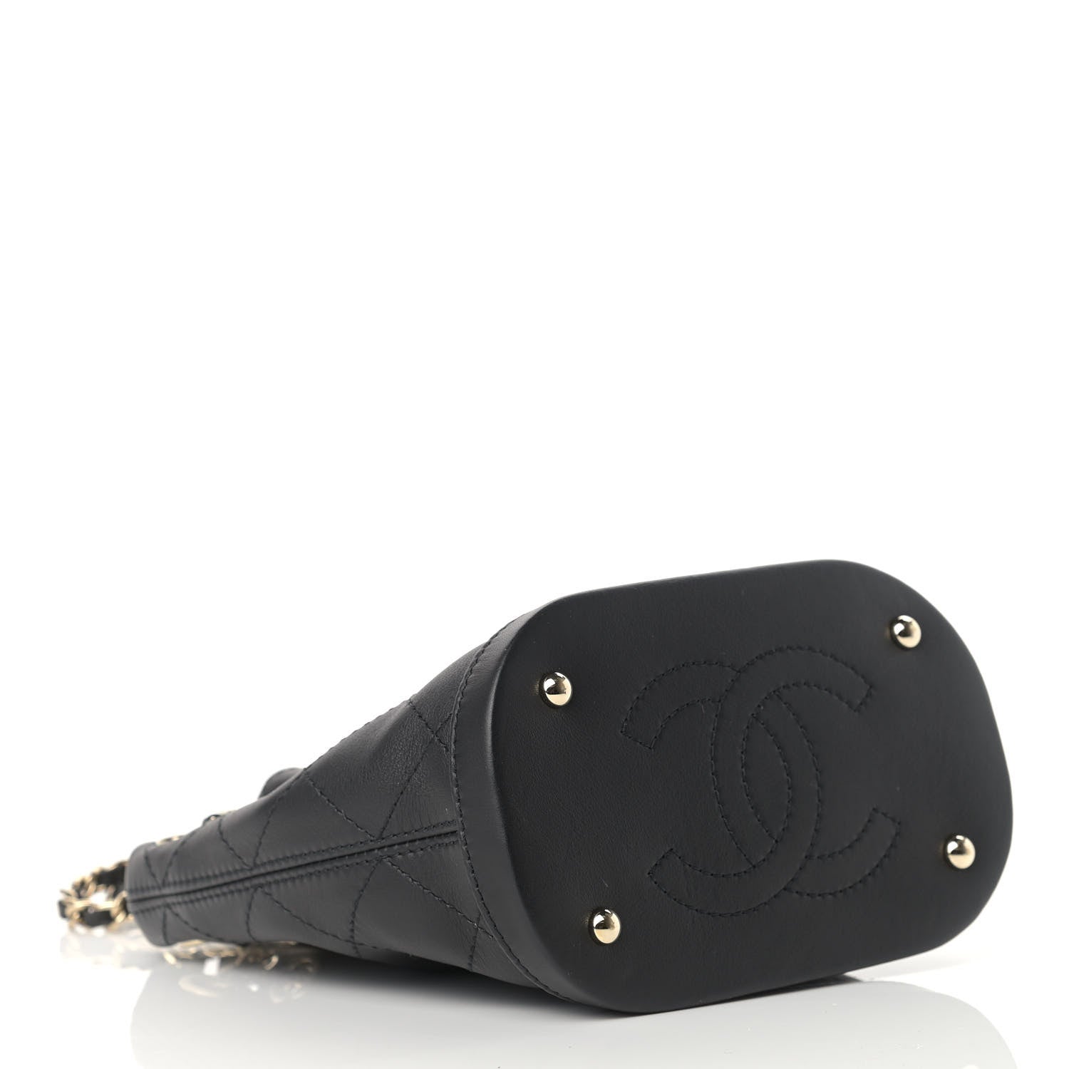Chanel Calfskin Stitched Chain Bucket Bag Black 4 of 10