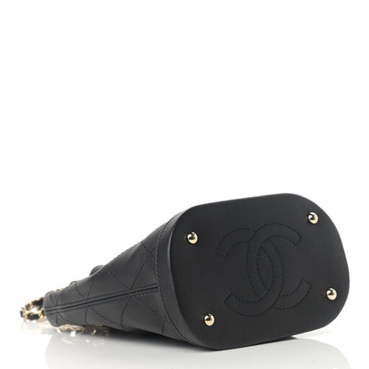 Chanel Calfskin Stitched Chain Bucket Bag Black 4 of 10