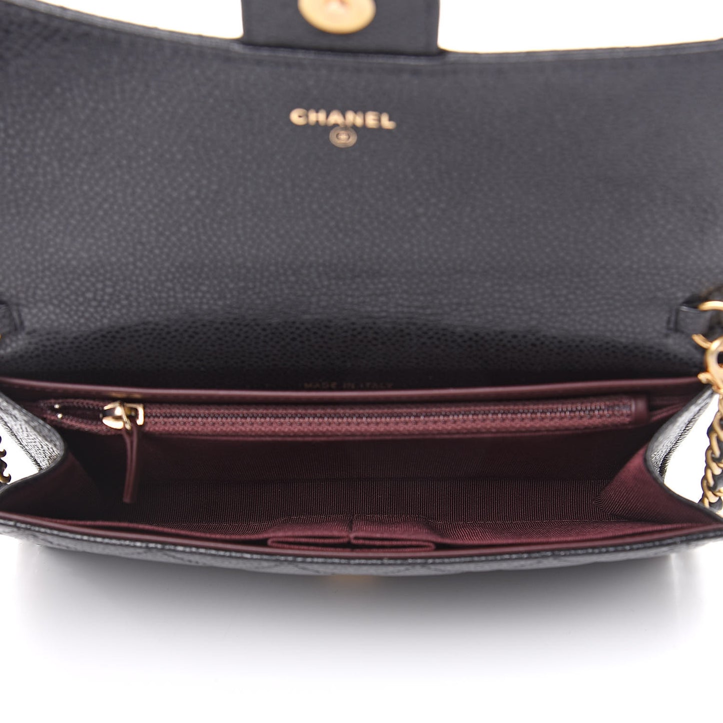 Caviar Quilted Wallet on Removable Chain Black