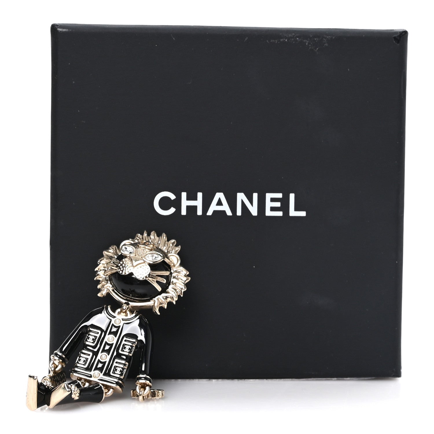 Chanel Enamel Crystal Pearl CC Lion Brooch Black White 4 of 4