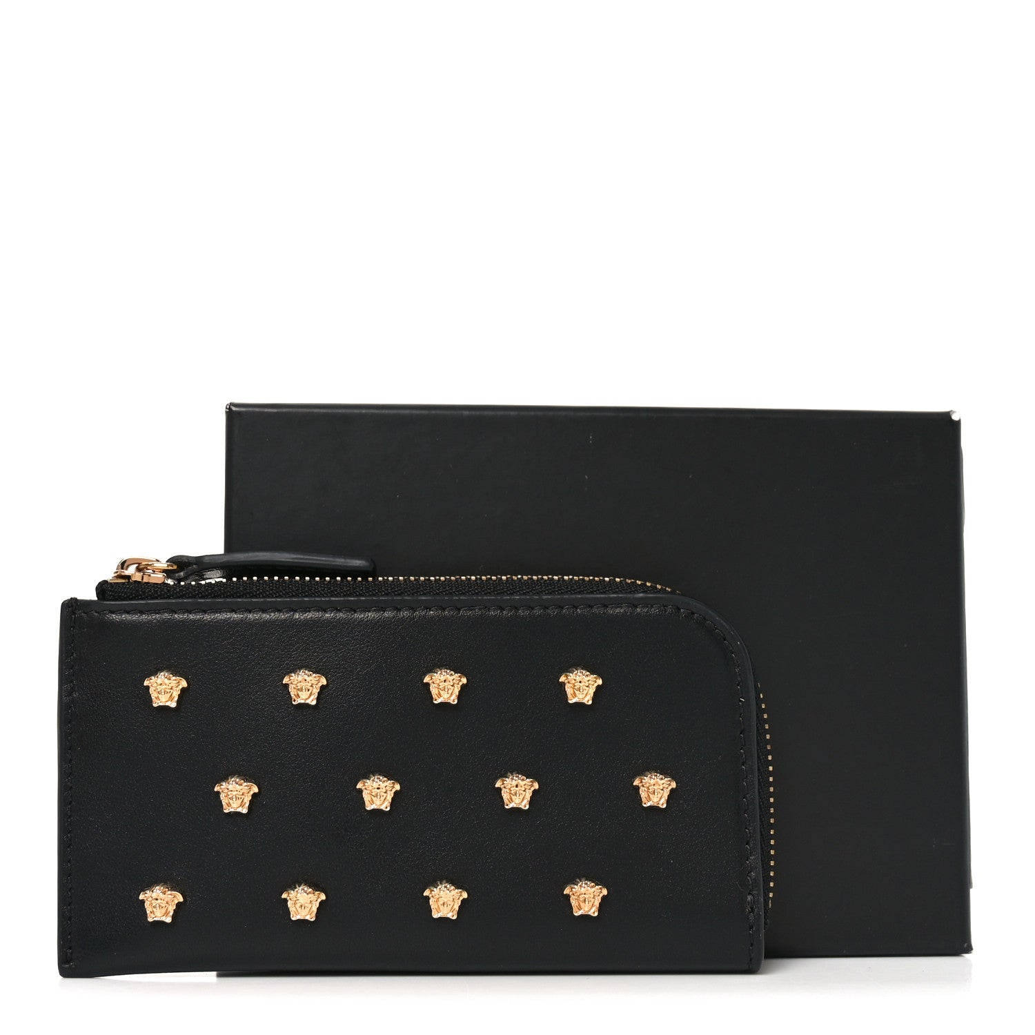 Versace Nappa La Medusa Studded Zip Pouch Card Holder Black