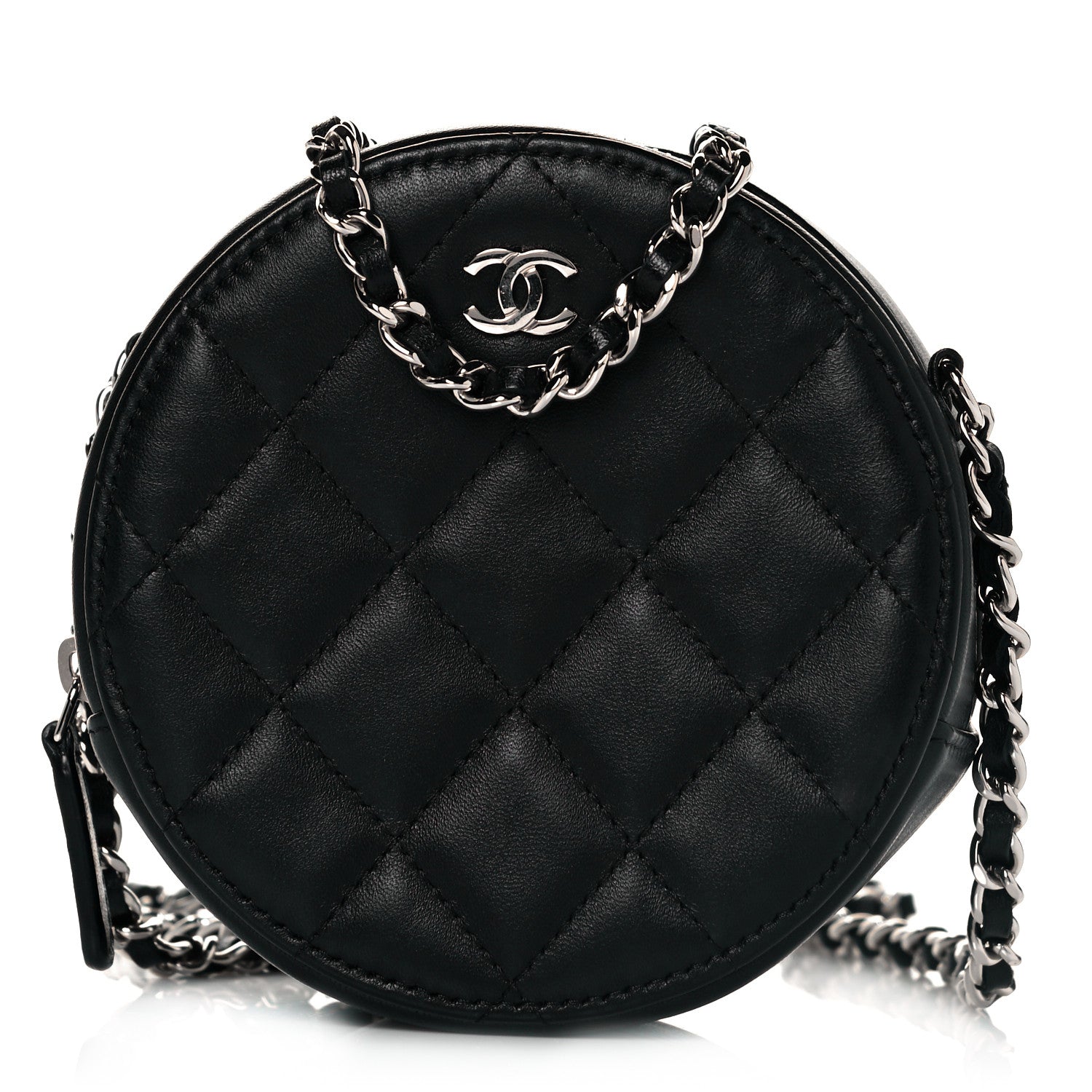 Chanel Lambskin Quilted Round Clutch With Chain Black 1 of 8
