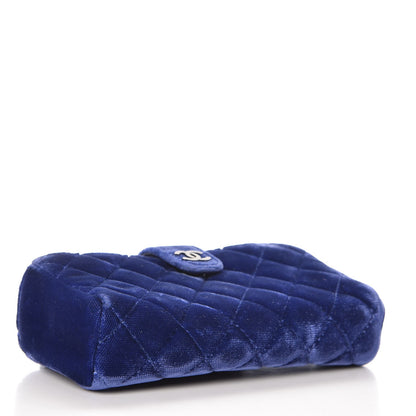 Chanel Velvet Quilted Mini Phone Holder Crossbody Bag Blue 4 of 8