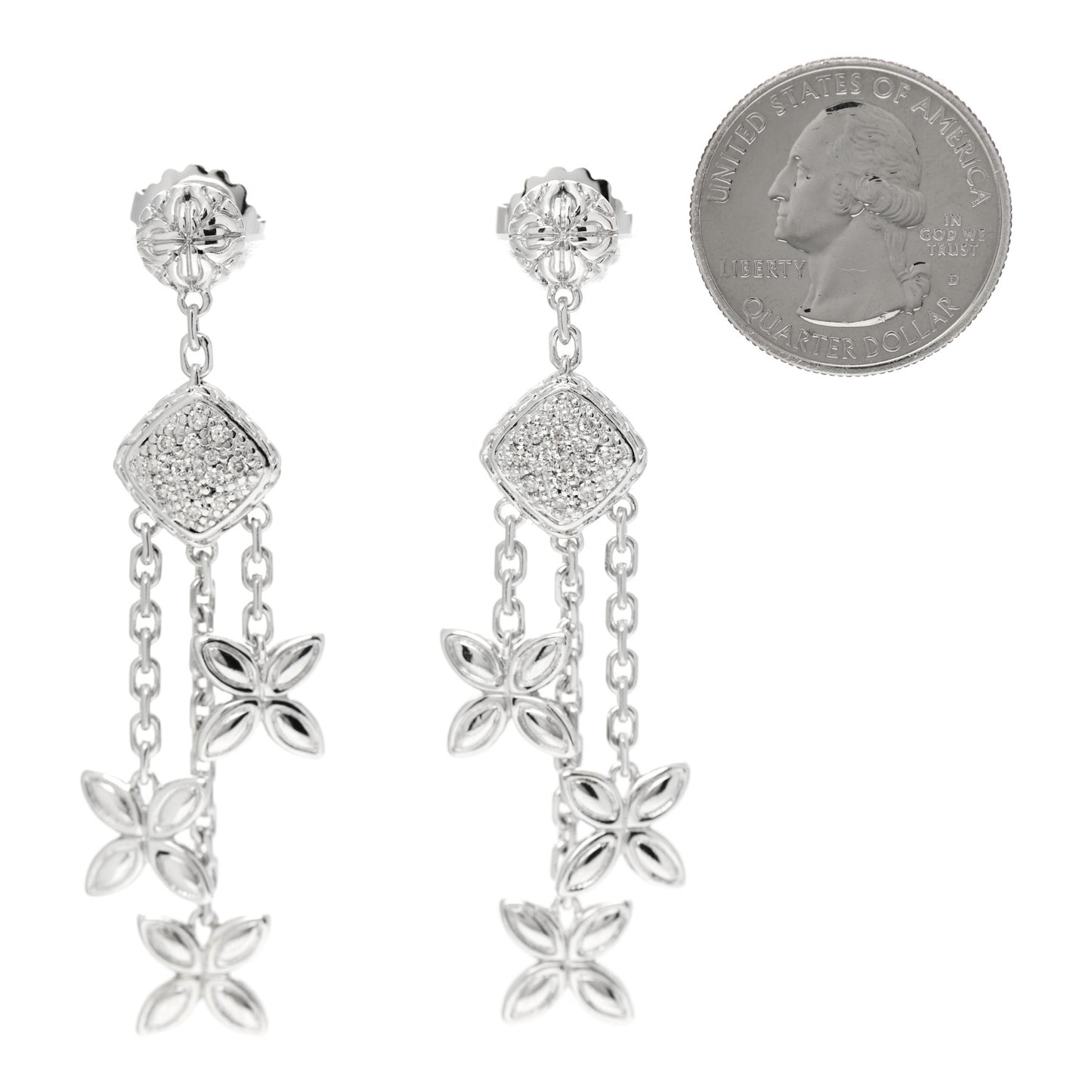 Sterling Silver Diamond Batu Kawung Chandelier Earrings