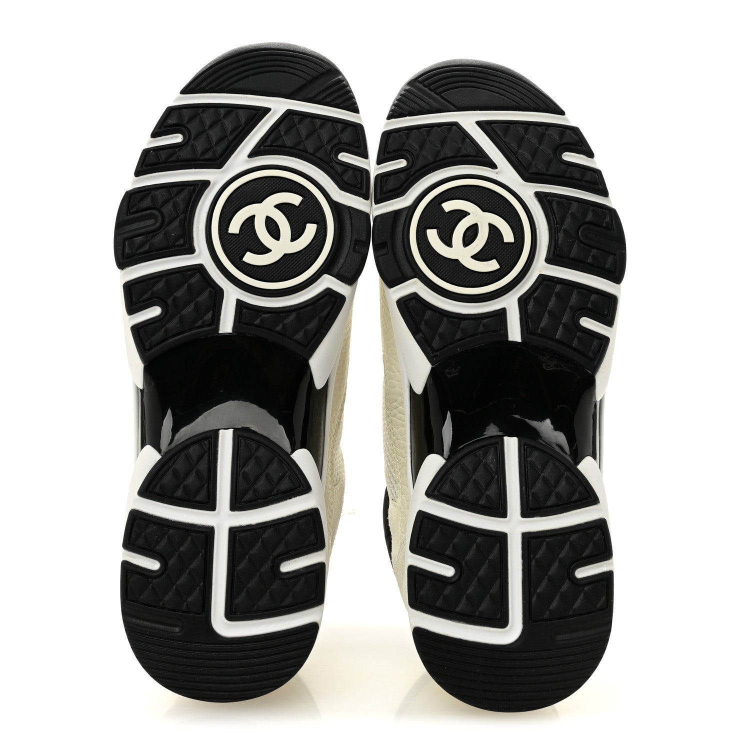 Chanel Mesh Suede Calfskin Grained Calfskin Womens CC Sneakers 38.5 White Black 6 of 10