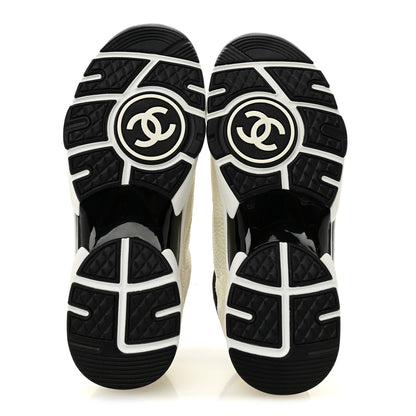 Chanel Mesh Suede Calfskin Grained Calfskin Womens CC Sneakers 38.5 White Black 6 of 10