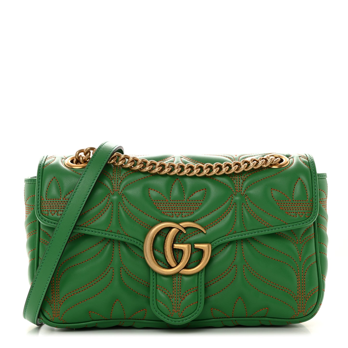 X Adidas Calfskin Matelasse Small GG Marmont Shoulder Bag Green