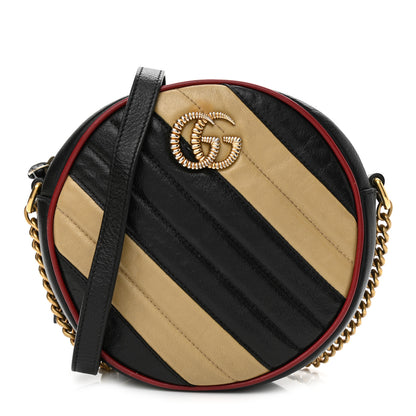 Gucci Azalea Calfskin Matelasse Diagonal Patchwork Mini Torchon GG Marmont Round Shoulder Bag Black Beige Romantic Cerise 1 of 16